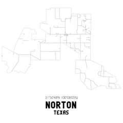 Norton Texas. US street map with black and white lines.
