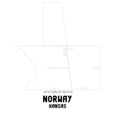 Norway Kansas. US street map with black and white lines.