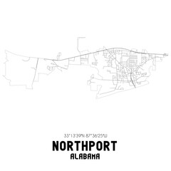 Northport Alabama. US street map with black and white lines.