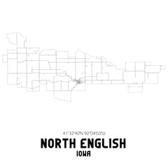 North English Iowa. US street map with black and white lines.