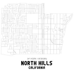Obraz premium North Hills California. US street map with black and white lines.