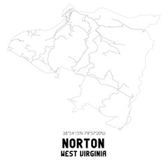 Norton West Virginia. US street map with black and white lines.