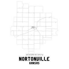 Nortonville Kansas. US street map with black and white lines.