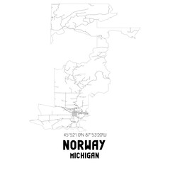 Norway Michigan. US street map with black and white lines.