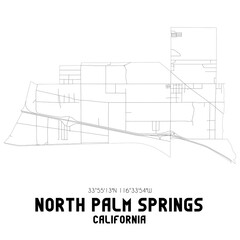North Palm Springs California. US street map with black and white lines.