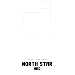 North Star Ohio. US street map with black and white lines.