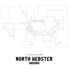 North Webster Indiana. US street map with black and white lines.