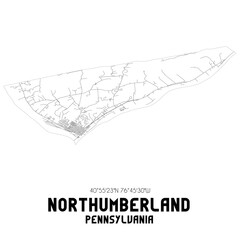 Northumberland Pennsylvania. US street map with black and white lines.
