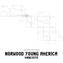 Norwood Young America Minnesota. US street map with black and white lines.