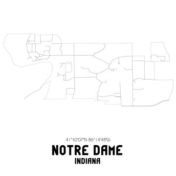 Notre Dame Indiana. US Street Map With Black And White Lines.