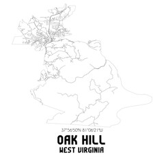 Oak Hill West Virginia. US street map with black and white lines.