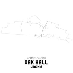 Oak Hall Virginia. US street map with black and white lines.