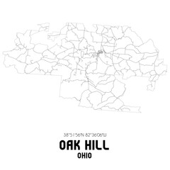 Oak Hill Ohio. US street map with black and white lines.