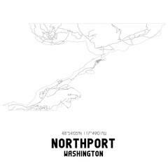 Northport Washington. US street map with black and white lines.