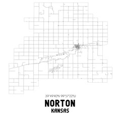Norton Kansas. US street map with black and white lines.
