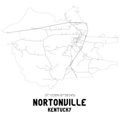 Nortonville Kentucky. US street map with black and white lines.