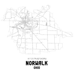 Norwalk Ohio. US street map with black and white lines.