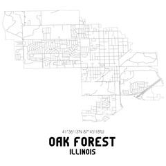 Oak Forest Illinois. US street map with black and white lines.