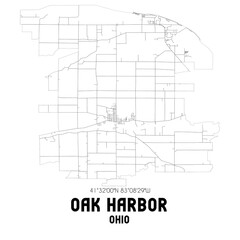 Oak Harbor Ohio. US street map with black and white lines.