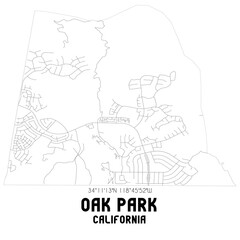Fototapeta na wymiar Oak Park California. US street map with black and white lines.