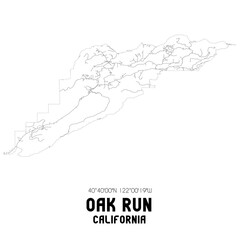 Oak Run California. US street map with black and white lines.