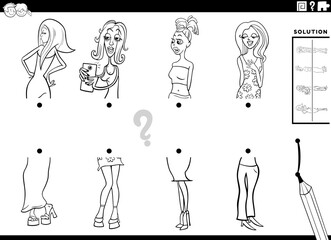 match halves of comic women pictures game coloring book page