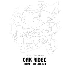 Oak Ridge North Carolina. US street map with black and white lines.
