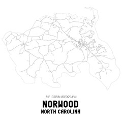 Fototapeta na wymiar Norwood North Carolina. US street map with black and white lines.