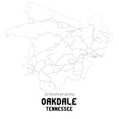 Oakdale Tennessee. US street map with black and white lines.