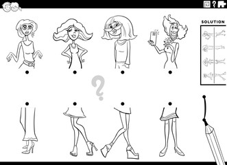 match halves of comic women pictures game coloring book page