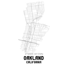 Oakland California. US street map with black and white lines.