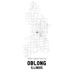 Oblong Illinois. US street map with black and white lines.