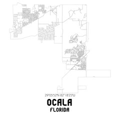 Ocala Florida. US street map with black and white lines.