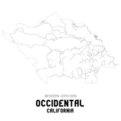 Occidental California. US street map with black and white lines.