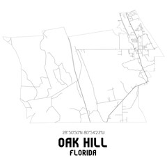 Oak Hill Florida. US street map with black and white lines.