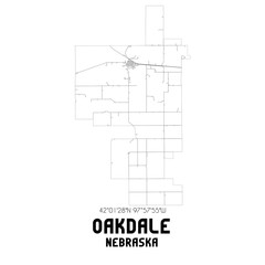 Oakdale Nebraska. US street map with black and white lines.