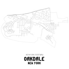 Oakdale New York. US street map with black and white lines.