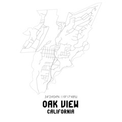 Fototapeta na wymiar Oak View California. US street map with black and white lines.