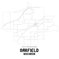 Oakfield Wisconsin. US street map with black and white lines.