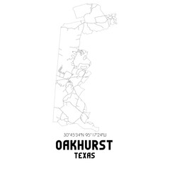 Oakhurst Texas. US street map with black and white lines.