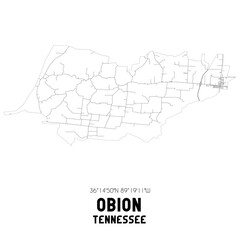 Obion Tennessee. US street map with black and white lines.