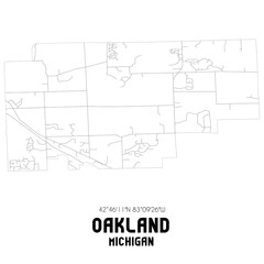 Oakland Michigan. US street map with black and white lines.