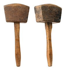 Wooden carpentry hammer for work with a chisel on an isolated background.