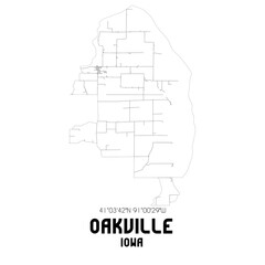 Oakville Iowa. US street map with black and white lines.