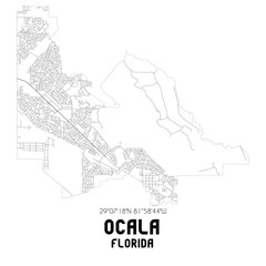 Ocala Florida. US street map with black and white lines.