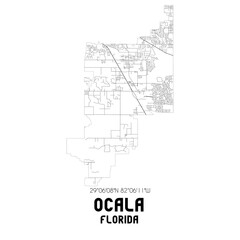 Ocala Florida. US street map with black and white lines.