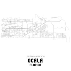 Ocala Florida. US street map with black and white lines.