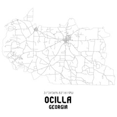 Ocilla Georgia. US street map with black and white lines.
