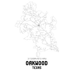 Oakwood Texas. US street map with black and white lines.