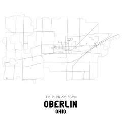 Oberlin Ohio. US street map with black and white lines.